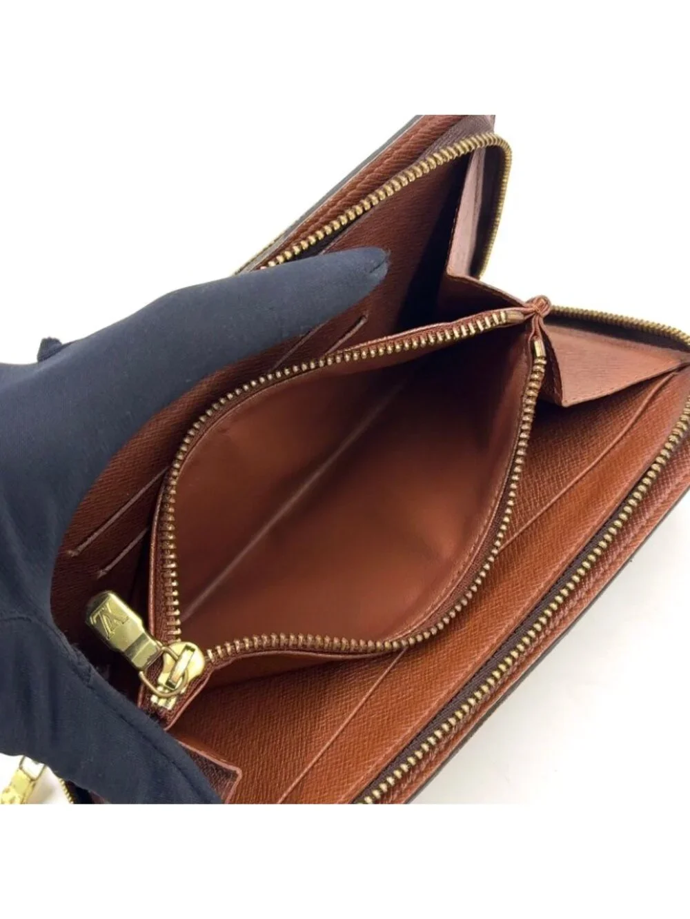 Louis Vuitton Porto Monnaie Zip Monogram Leather Brown Round Zippy Wallet Gold